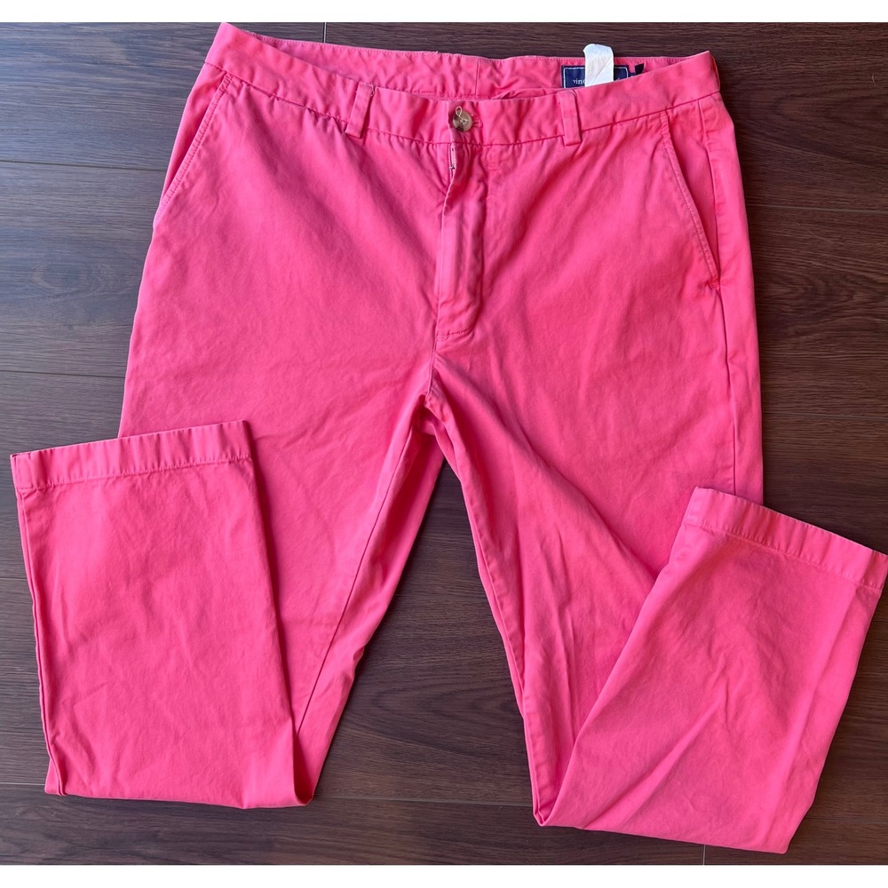 Vineyard Vines Slim Fit Breaker Pant Pink Cotton Chino Trousers 34x30 Mens